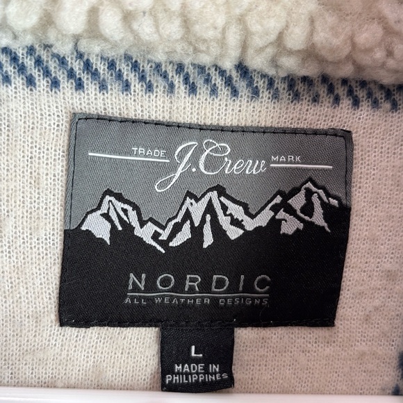 J. Crew Nordic Sherpa Faux Fux Cream and Blue Button Down Jacket - Picture 4 of 7